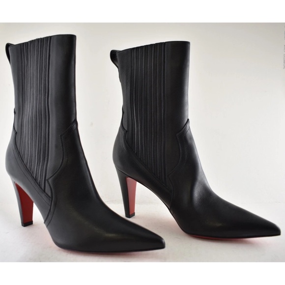 Christian Louboutin Santigag 85 Black Calf Leather Mid Calf Ankle Heel Boot 36 - Picture 4 of 16